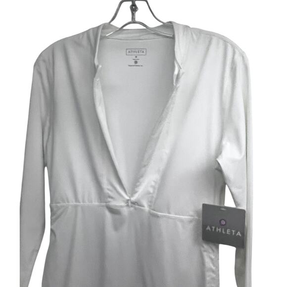 Athleta Womens White Half Zip Ruched Guard Athleisure Long Top Shirt Medium New - Picture 3 of 11